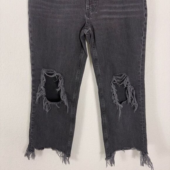 Free People Cropped Distressed Jeans Black Blown Out Knees Size 29 - Picture 3 of 14